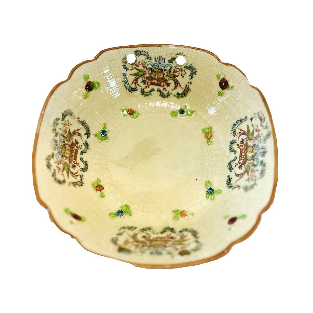 Antique Hotta Yu Shoten Japan Porcelain Moriage Bowl Basket Weave Floral